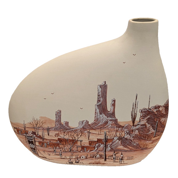 VTG Native American Pottery Vase by Thomas Kelson 12" Tribal Desert Scene - Picture 1 of 10